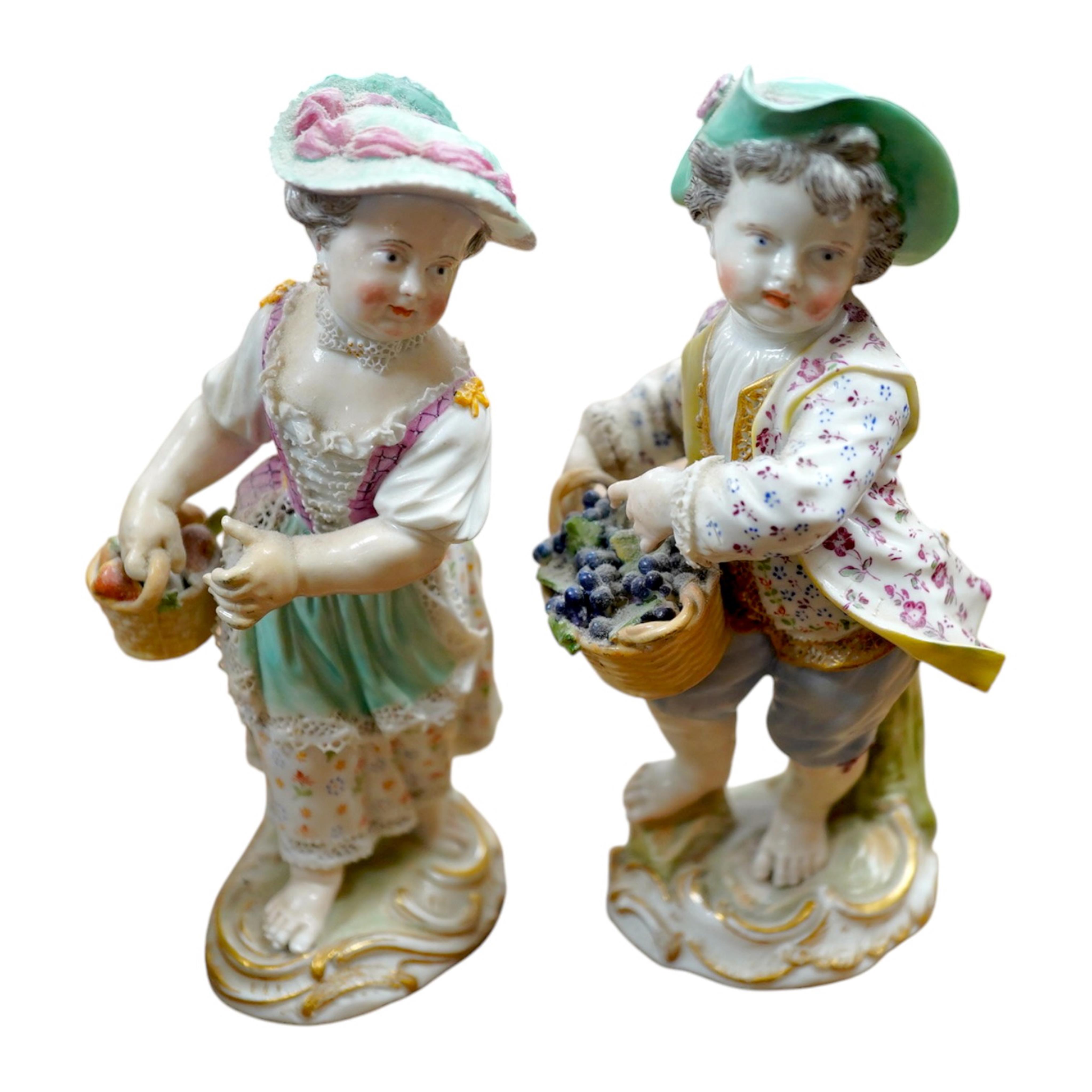 Two late 18th/early 19th century Meissen figures of children, 13cm high. Condition - fair